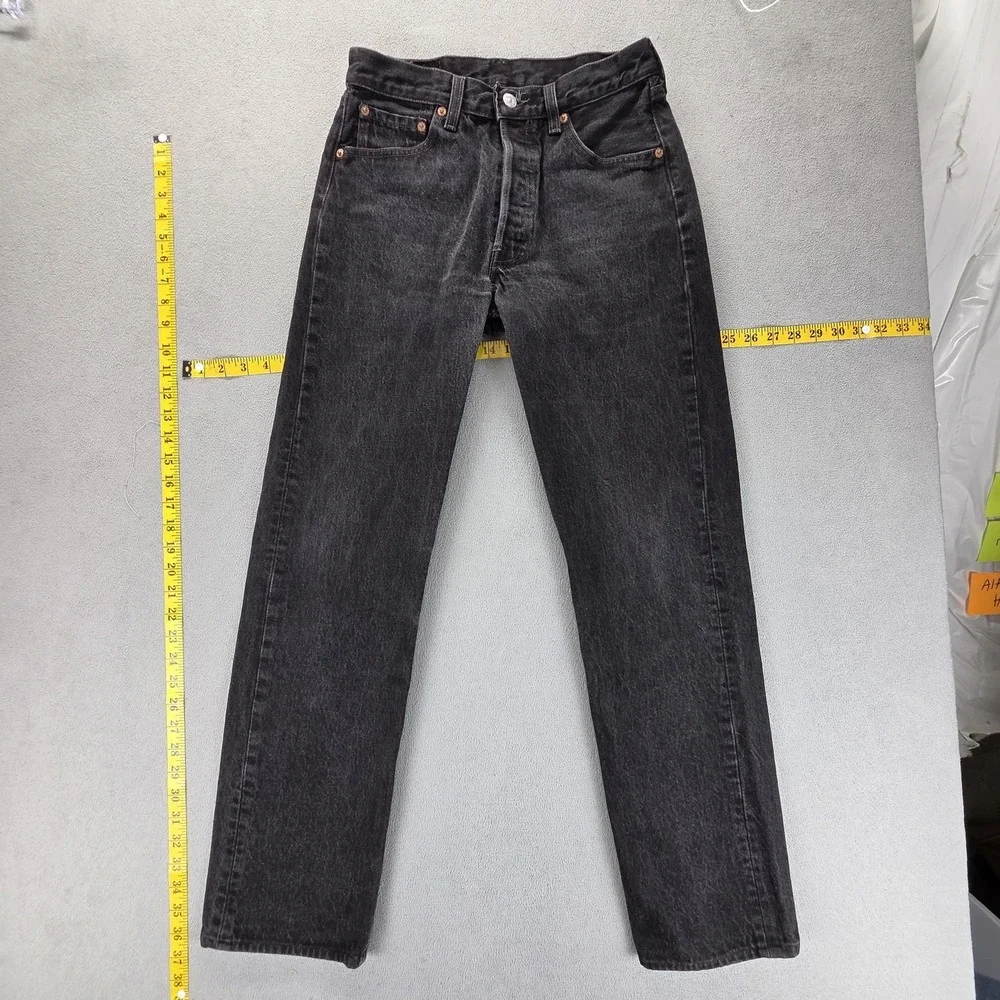 Vintage Levis 501 Jeans Mens Black Charcoal Wash Button Fly Made‎ USA Fits 26x30